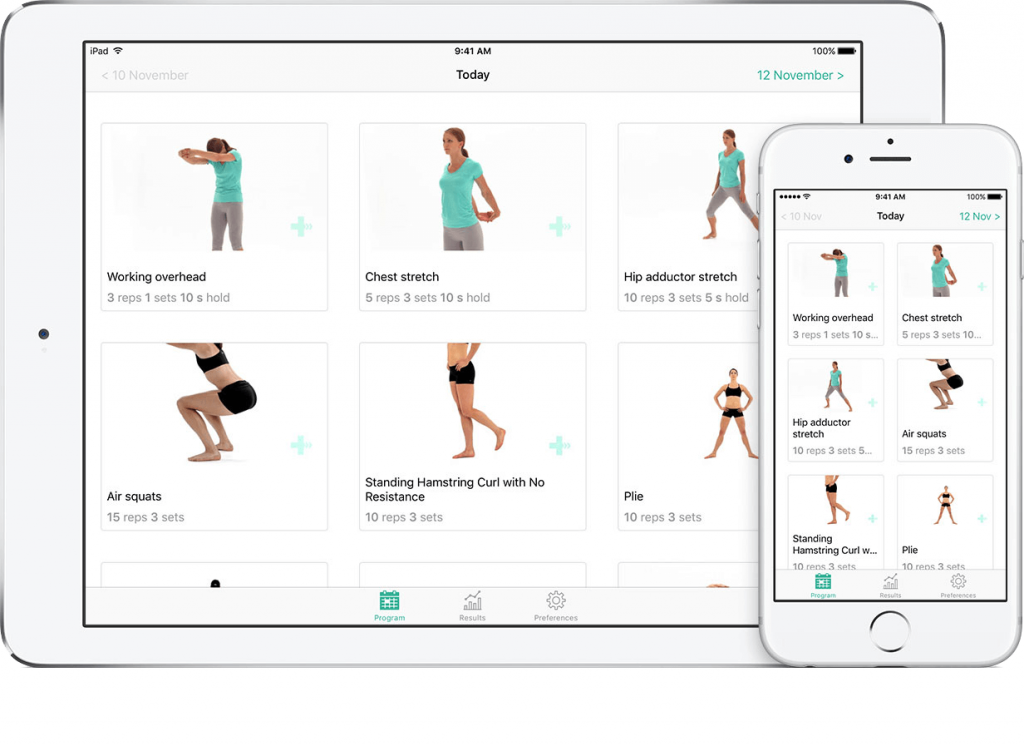 PhysiApp mobile app on iPad and iPhone